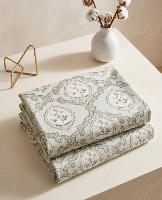 Sage Botanica Lattice Pure Cotton 220TC 3Pcs King Size Bedsheet Set