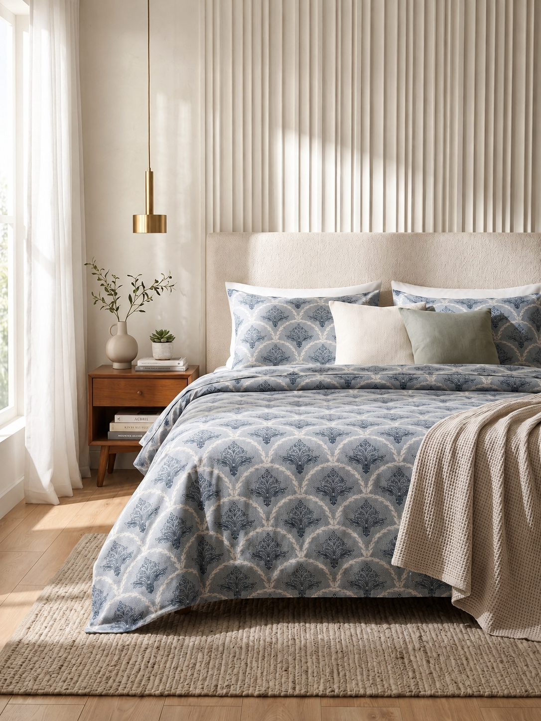 Blue Petals Pure Cotton 220TC 3Pcs King Size Bedsheet Set