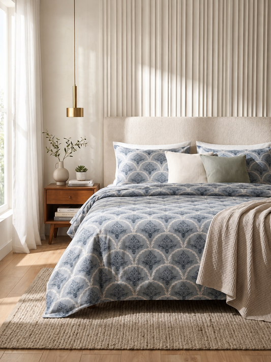 Blue Petals Pure Cotton 220TC 3Pcs King Size Bedsheet Set