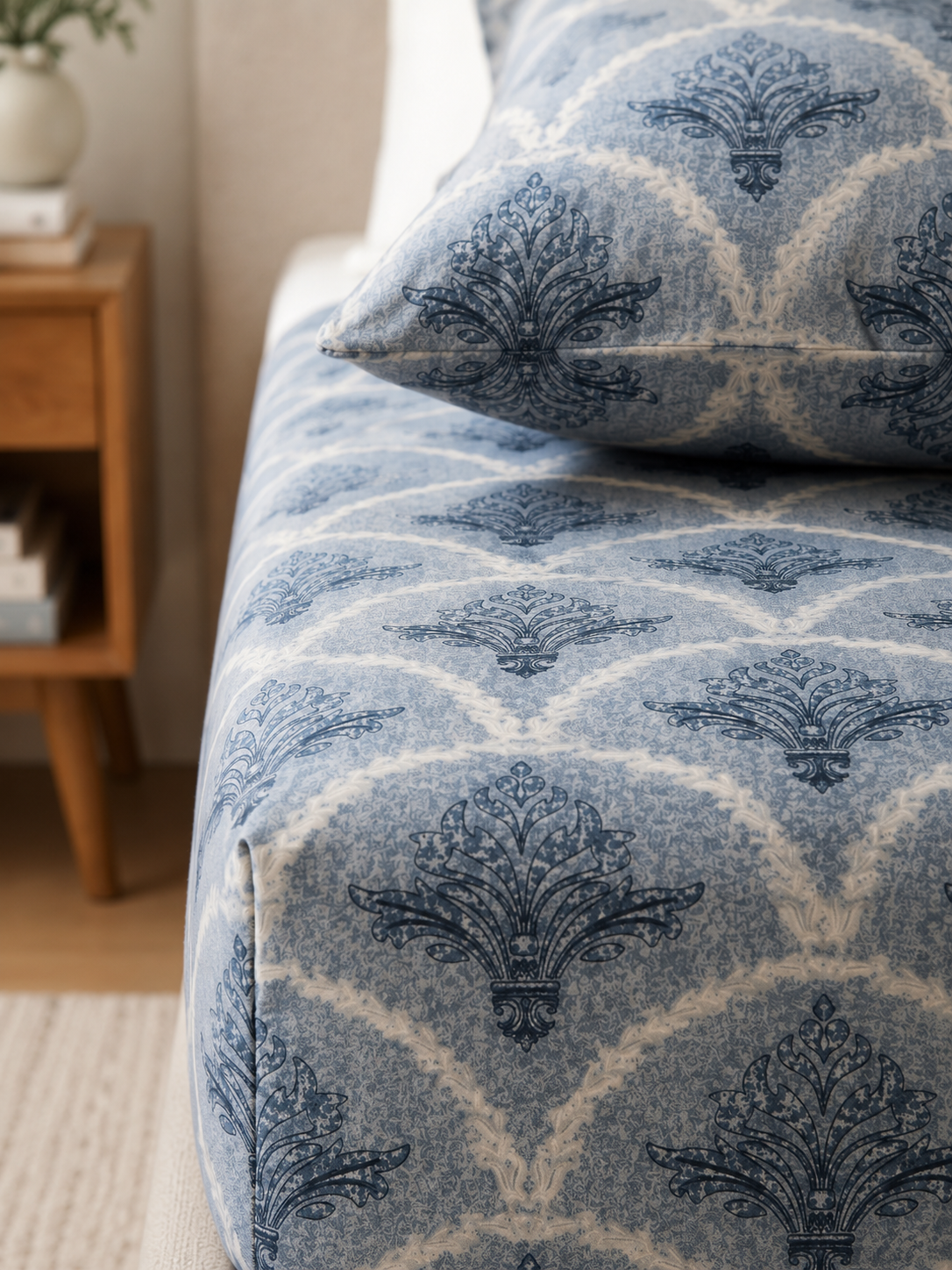 Blue Petals Pure Cotton 220TC 3Pcs King Size Bedsheet Set