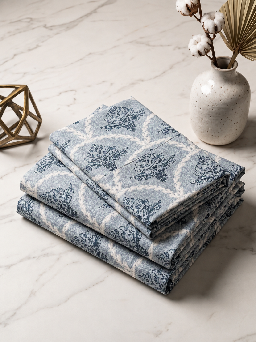 Blue Petals Pure Cotton 220TC 3Pcs King Size Bedsheet Set