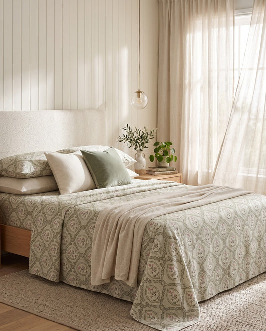 Sage Botanica Lattice Pure Cotton 220TC 3Pcs King Size Bedsheet Set